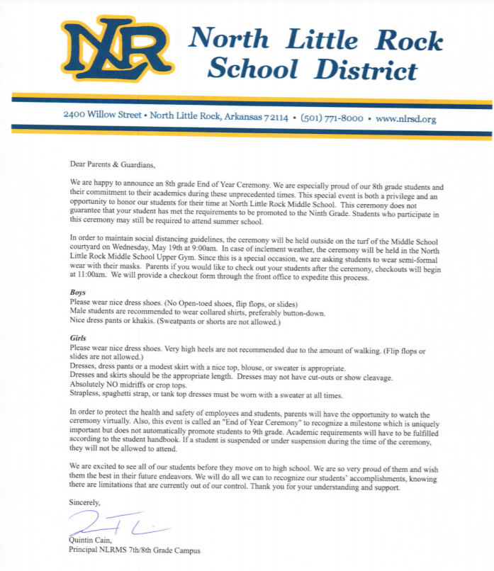 8th-Grade Promotion Ceremony Letter