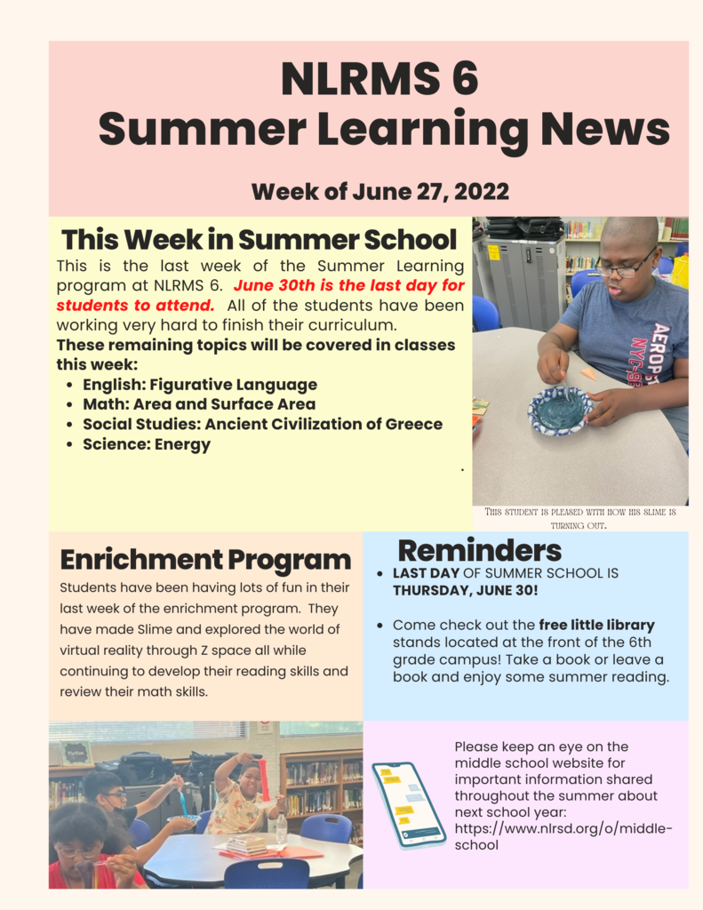 NLRMS 6 Summer Learning Newsletter